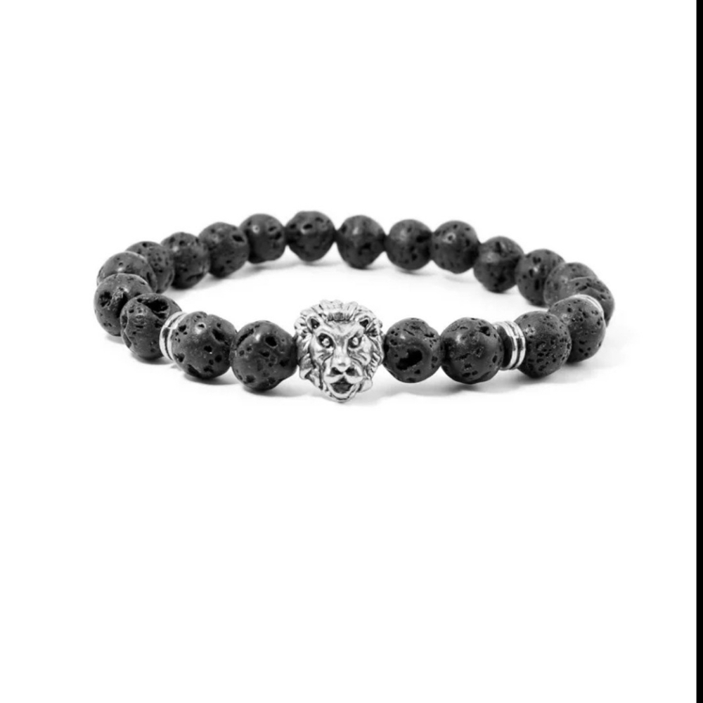 Black lava stone beaded lion Head bracelet
